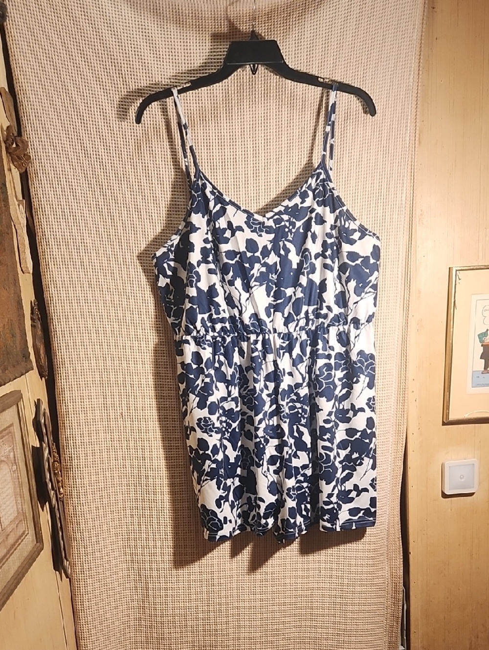 Blue and White Floral Spaghetti Strap Jumpsuit